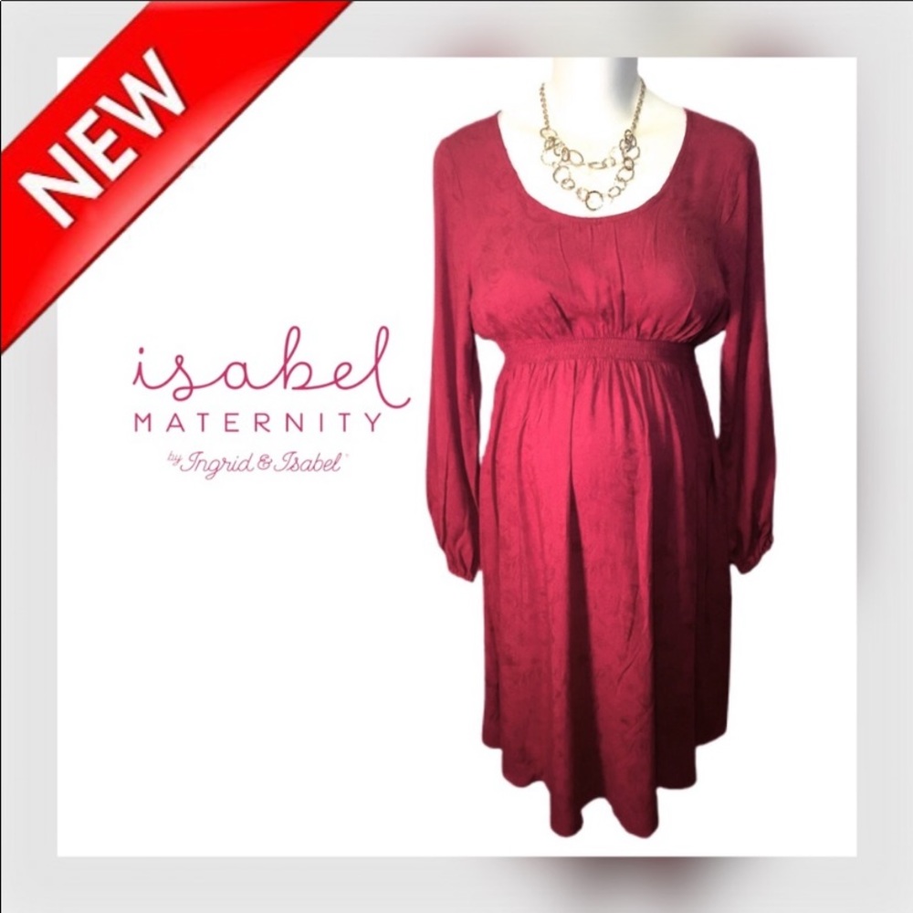 Ingrid & Isabel Wine Maroon Maternity Round Neck Dress Sz XS Like New